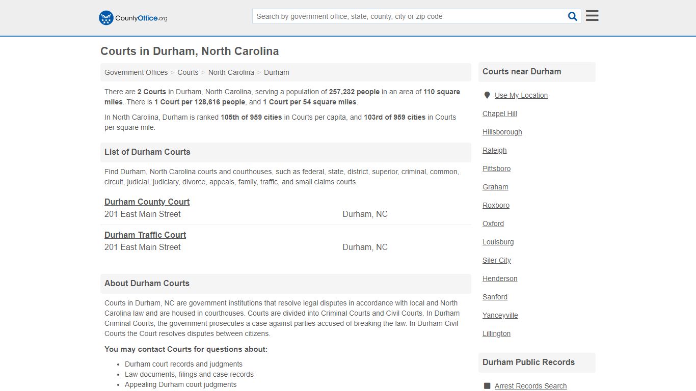 Courts - Durham, NC (Court Records & Calendars) - County Office